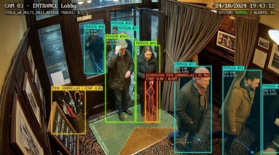 Illustrative entrance context scene with supplied CCTV demonstration overlays.