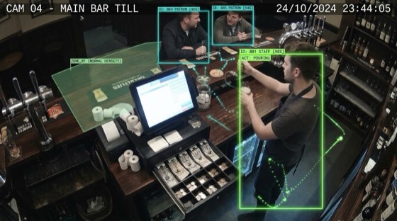 Illustrative till context for review scene with supplied CCTV demonstration overlays.